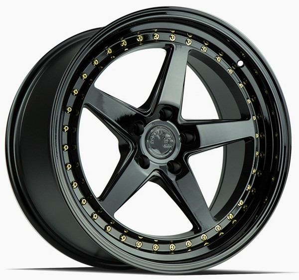 19x11 Aodhan DS05 Gloss Black w/ Gold Rivets 5x4.5/114.3 15mm