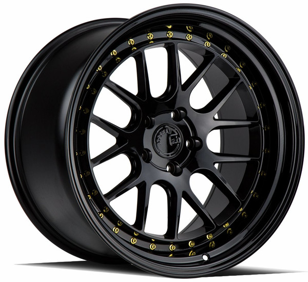 18x9.5 Aodhan DS06 Gloss Black w/ Gold Rivets 5x4.5/114.3 30mm