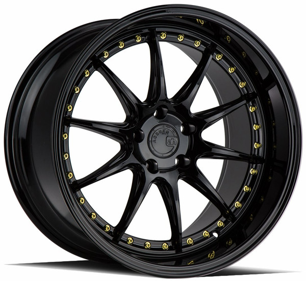 18x10.5 Aodhan DS07 Gloss Black w/ Gold Rivets 5x4.5/114.3 15mm