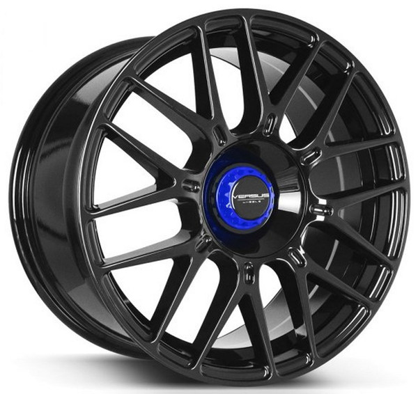 17x8 Versus VS22 Gloss Black w/ Blue Cap 4x100 4x4.5/114.3 40mm