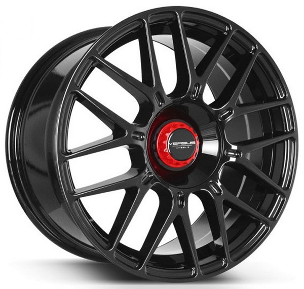 18x8.5 Versus VS22 Gloss Black w/ Red Cap 5x4.25/108 5x4.5/114.3 35mm