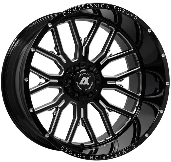 24x12 AXE Offroad AX6.0 Gloss Black Milled (Compression Forged) (* May Require Trimming)  8x170 -44mm