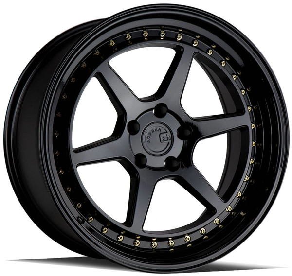 19x9.5 Aodhan DS09 Gloss Black w/ Gold Rivets (Flow Form) 5x4.5/114.3 15mm