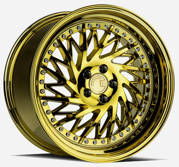 18x9.5 Aodhan DS03 Gold Vacuum w/ Chrome Rivets (Right)  5x100 35mm