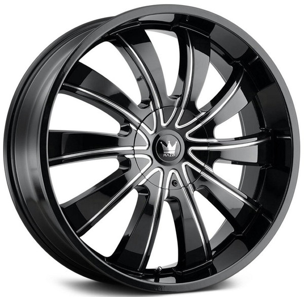 22x9.5 Mazzi Rolla 374 Gloss Black w/ Milled Spokes 6x135 6x5.5/139.7 30mm