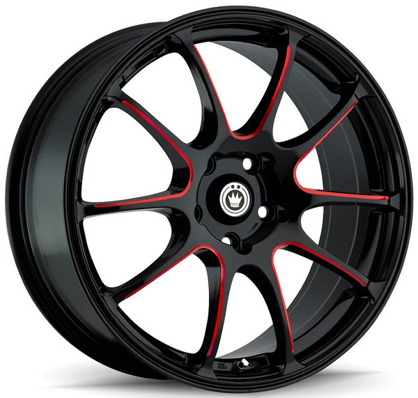 17x7 Konig Illusion Gloss Black w/ Ball Cut Red 5x4.5/114.3 40mm