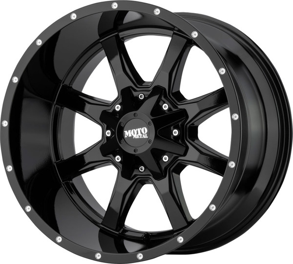 (Clearance - No Returns) 20x9 Moto Metal MO970 Gloss Black Milled Lip  6x135 6x5.5/139.7 18mm