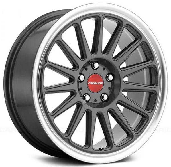 (Clearance - No Returns) 18x9.5 Raceline 315G Grip Gunmetal w/ Machined Lip 5x4.5/114.3 25mm