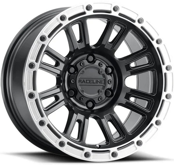 17x8 Raceline 956BS Compass Satin Black w/ Silver Ring 5x4.25/108 30mm