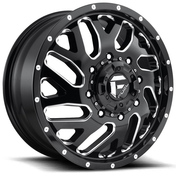 20x8.25 Fuel Off-Road Triton Black Milled Dually Front D581 8X200 105MM 142.0 C.B.