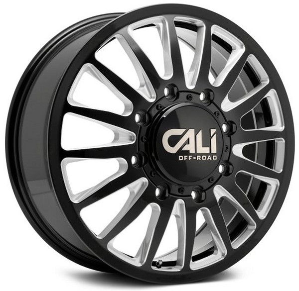 20x8.25 Cali Off-Road Summit Dually Front 9110D Gloss Black w/ Milled Spokes 8X6.5/165 115MM 121.3 C.B.