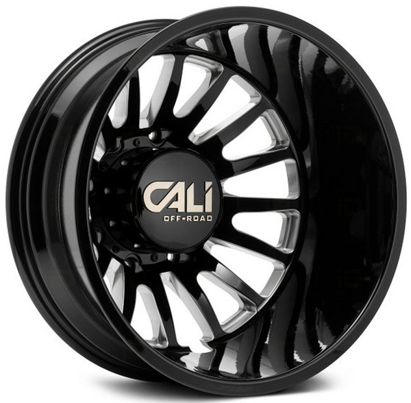 20x8.25 Cali Off-Road Summit Dually Rear Lifted 9110D Gloss Black w/ Milled Spokes 8X170 -232MM 124.9 C.B.