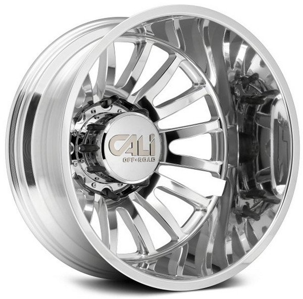 22x8.25 Cali Off-Road Summit Dually Rear 9110D Polished w/ Milled Spokes 8X6.5/165 -192MM 121.3 C.B.