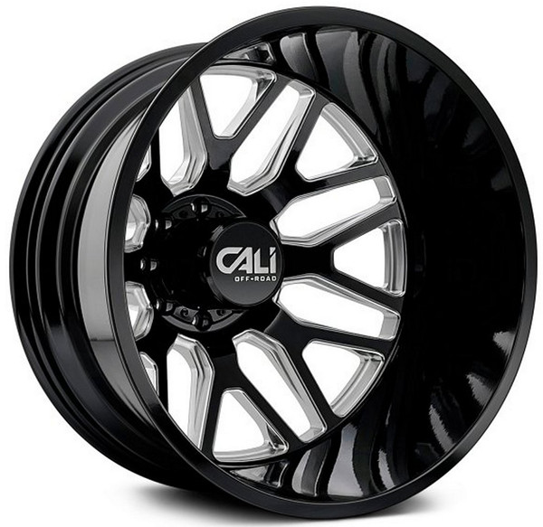 22x8.25 Cali Off-Road Invader Dually Rear 9115D Gloss Black w/ Milled Spokes 8X6.5/165 -192MM 121.3 C.B.