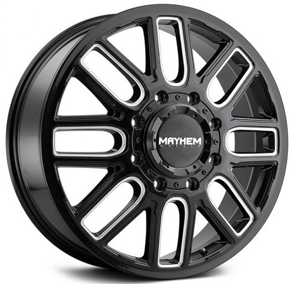 20x8.25 Mayhem Cogent Dually Front 8107D Gloss Black w/ Milled Spokes 8X210 115MM 154.2 C.B.