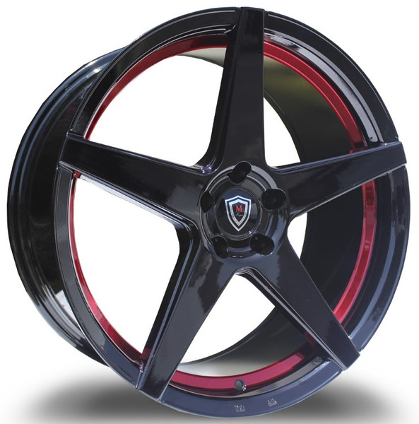 22x9 Marquee M1001 Gloss Black w/ Red Inner Line 5x115 15 mm