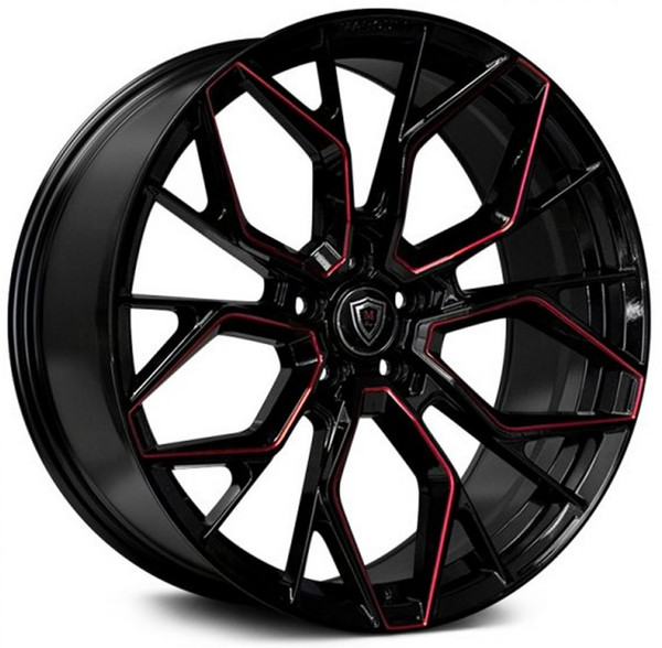 20x9 Marquee M1004 Gloss Black w/ Red Milled  5x4.5/114.3 33mm