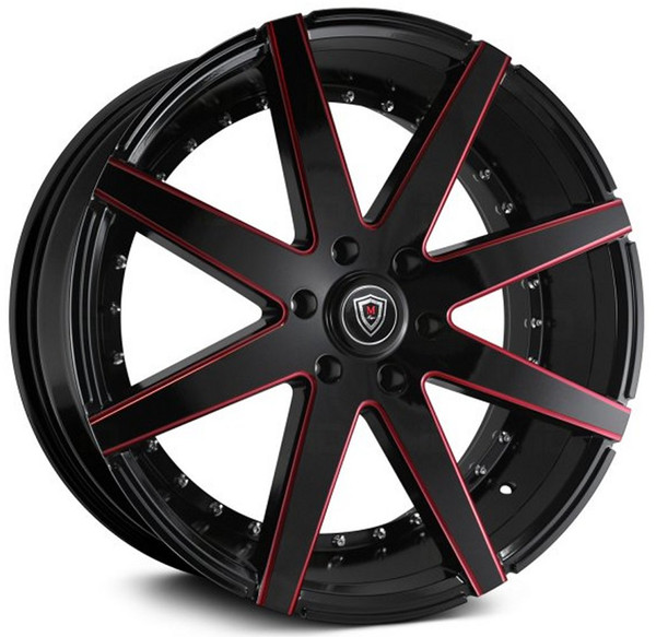 24x10 Marquee M3226B Gloss Black w/ Red Milled 6x5.5/139.7 25mm