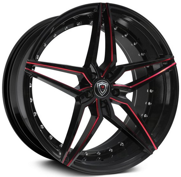 19x9.5 Marquee M3259 Gloss Black w/ Red Milled 5x4.5/114.3 38mm