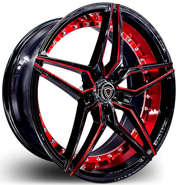 20x10.5 Marquee M3259 Gloss Black w/ Red Milled & Inner Lip 5x115 20mm
