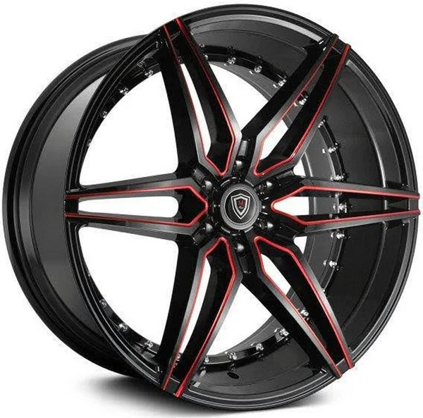 24x10 Marquee M3259B Gloss Black w/ Red Milled 6x135 25mm
