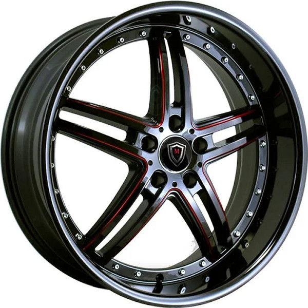 20x9 Marquee M5329 Gloss Black w/ Red Milled 5x115 35mm