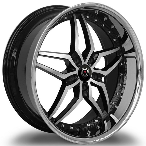 22x10.5 Marquee M5331 Gloss Black Machined w/ Chrome Stainless Steel Lip 5x115 20mm