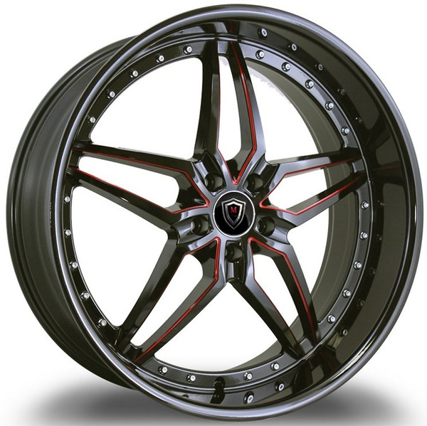 20x9 Marquee M5331 Gloss Black w/ Red Milled 5x120 15mm