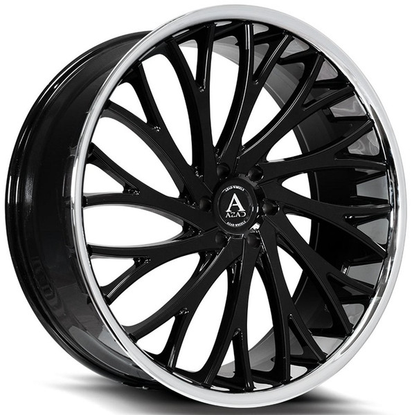 22x9.5 AZAD AZV01 Gloss Black w/ Stainless Steel Chrome Lip 5x115 15mm