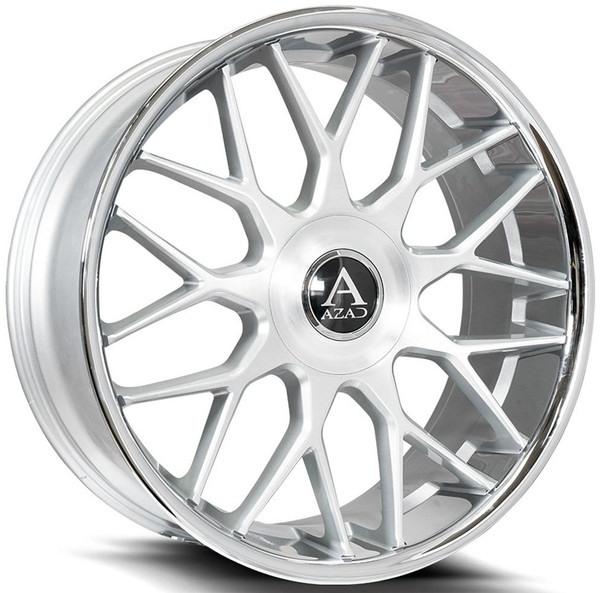 24x10 AZAD AZV02 Brushed Silver w/ Stainless Steel Chrome Lip 5x120 5x5/127 15mm