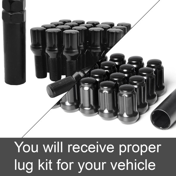 Black Install Lug Kit for Aftermarket Wheels (Full Kit for 4 Wheels)