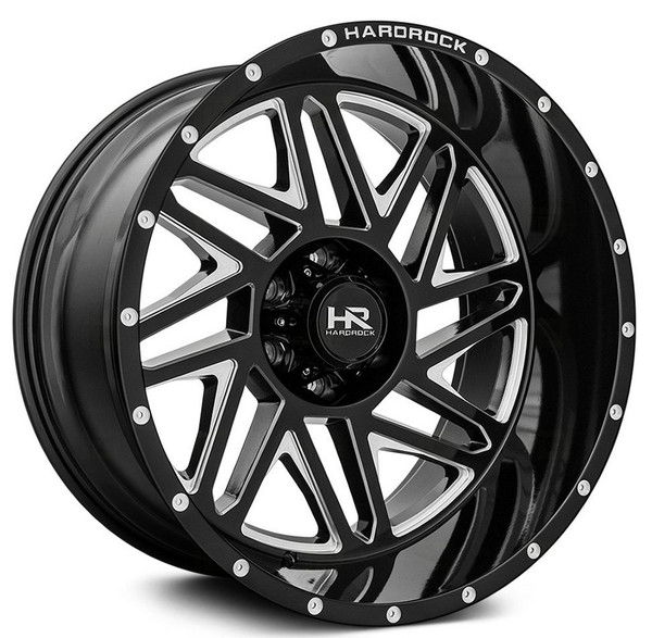 (Clearance - No Returns) 24x14 Hardrock Off-Road H501 Bones Xposed Gloss Black Milled (* May Require Trimming) 8x180 -76mm
