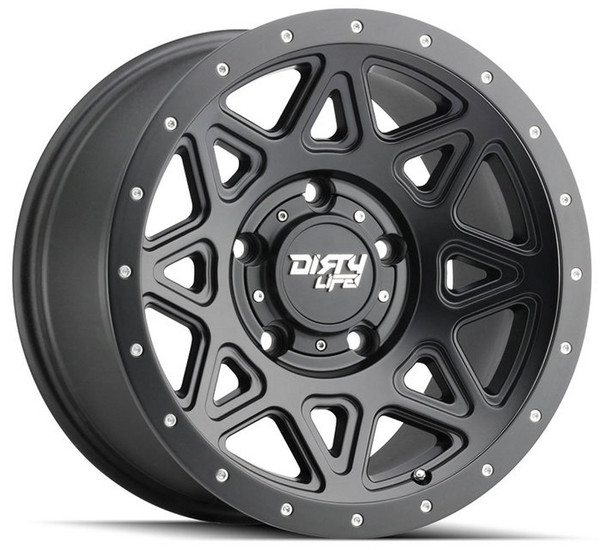 16x8 Dirty Life 9305 Theory Matte Black w/ Simulated Beadlock Black Ring 6x120 0mm-1700165493