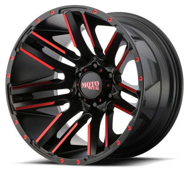 (Clearance - No Returns) 20x10 Moto Metal MO978 Razor Satin Black Machined w/ Red  6x135 -24mm