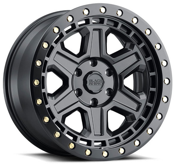 (Clearance - No Returns) 17x9 Black Rhino Reno Matte Black w/ Brass Bolts 5x5.5/139.7 0mm