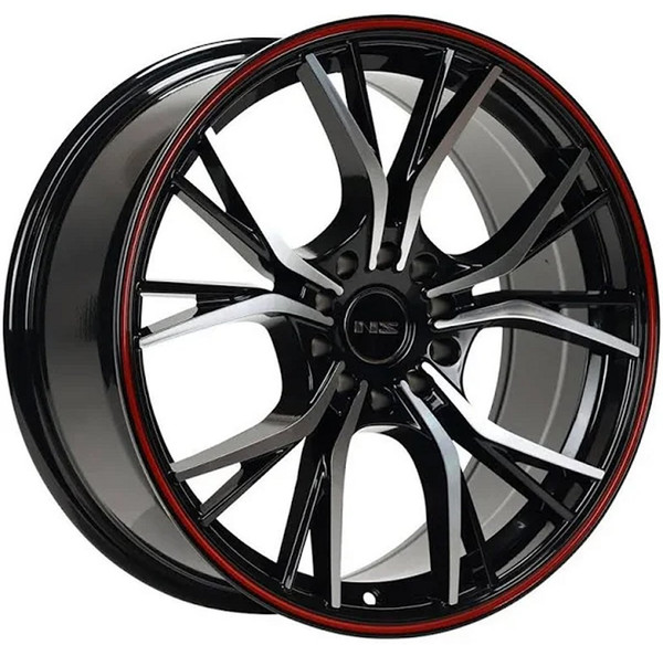 16x7 NS NS1806 Gloss Black Machined w/ Red Stripe 5x100 5x4.5/114.3 35mm