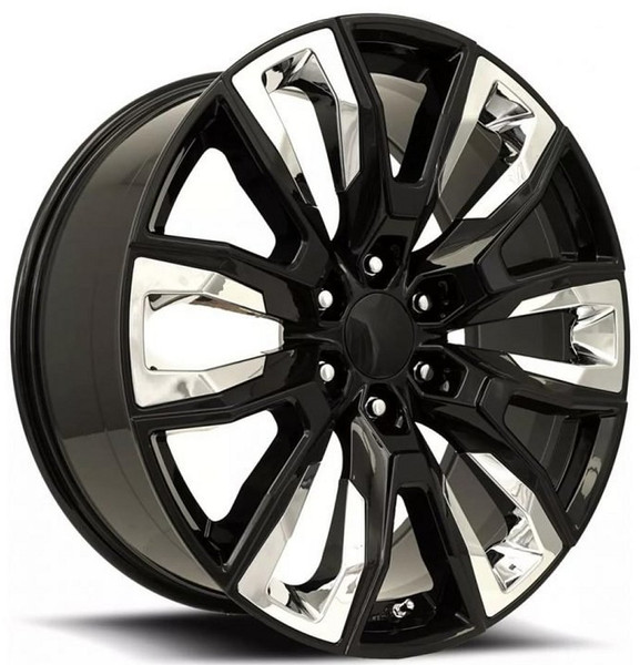 22x9 GM Split 6 Spoke Replica Wheel Gloss Black w/ Chrome Inserts FR207 6x5.5/139.7 28mm 