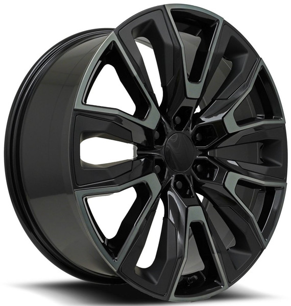 24x10 GM Split 6 Spoke Replica Wheel Gloss Black Machined w/ Dark Clear Satin Black Inserts FR207 6x5.5/139.7 31mm 