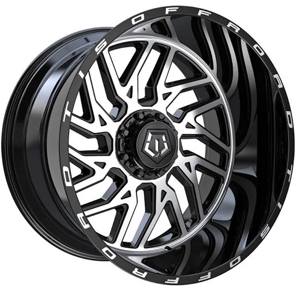(Black Friday Sale) 22x12 TIS Off-Road 544MB Gloss Black Machined (* May Require Trimming)  8x180 -44mm