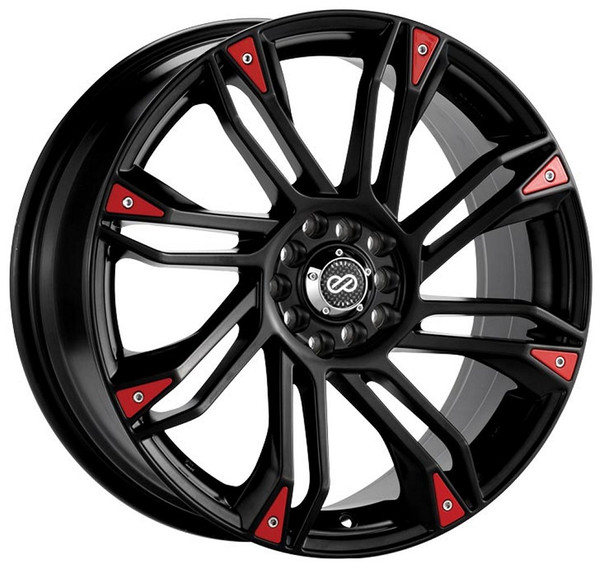 18x7.5 Enkei GW8 Gloss Black w/ Red Accents 4x100 4x4.25/108 42mm
