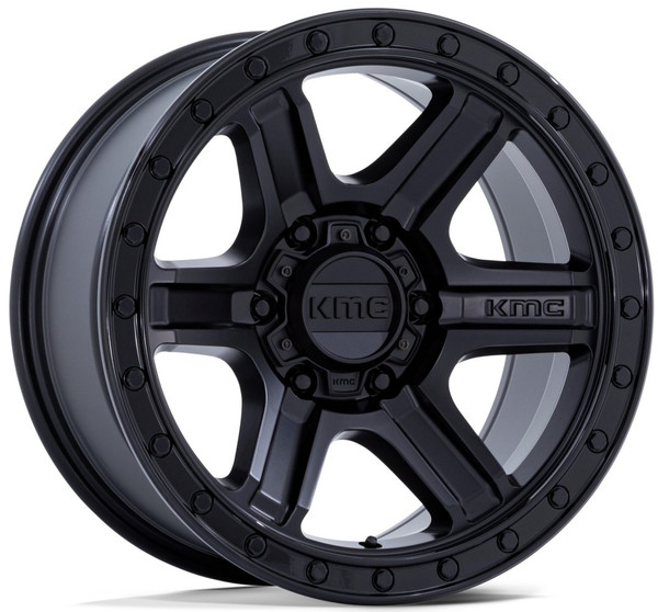 (Clearance - No Returns) 17x8.5 KM551 Outrun Matte Black w/ Gloss Black Lip 6x135 18mm