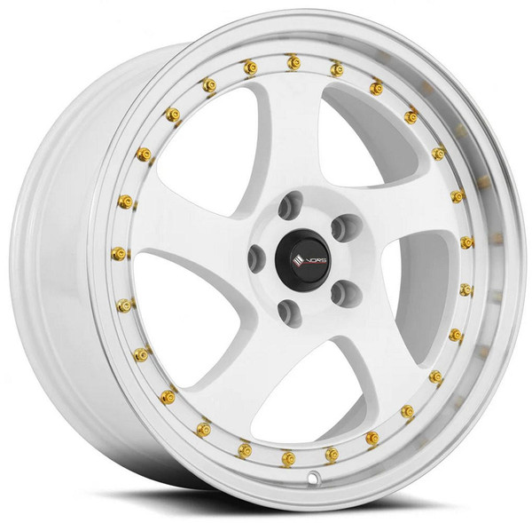Vors Wheels 18x9 Vors VR2 White Machined w/ Gold Rivets (CUSTOM 2-3 weeks) 35mm* 