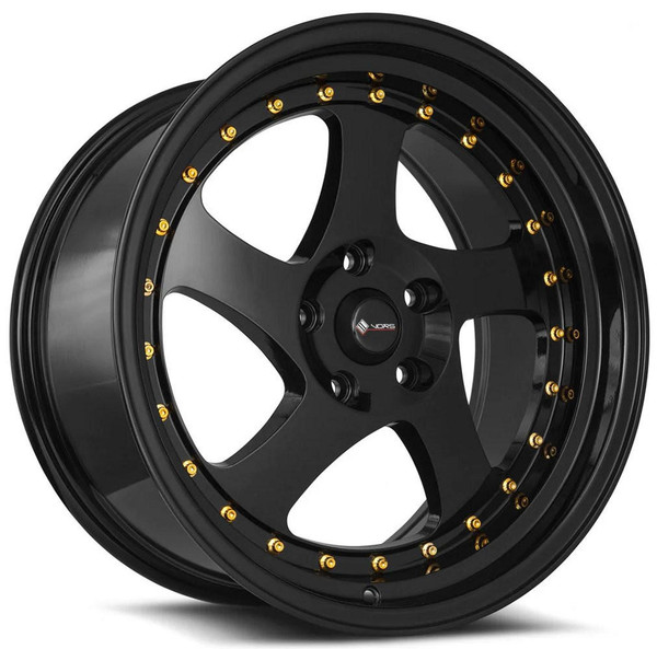 Vors Wheels 18x9 Vors VR2 Glos Black w/ Gold Rivets (CUSTOM 2-3 weeks) 35mm** 