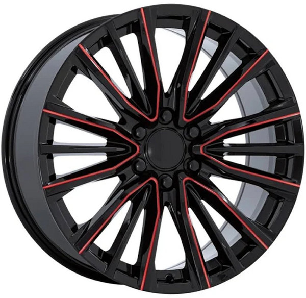 22x9 Performance Replicas PR223 Gloss Black Red Milled 6x5.5/139.7 28mm