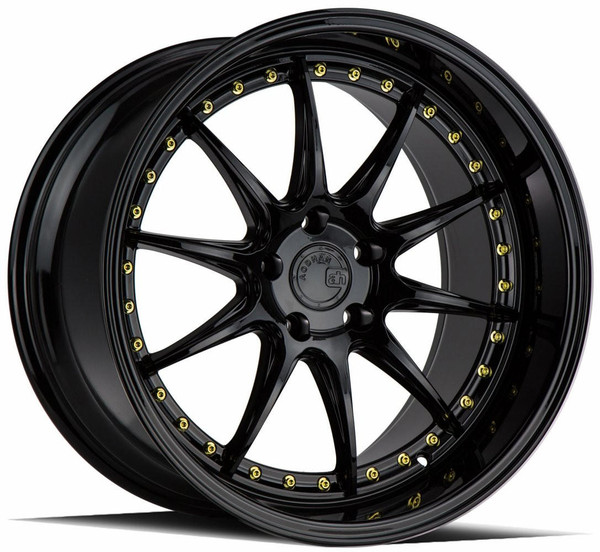 Aodhan Wheels 19x8.5 Aodhan DS07 Gloss Black w/ Gold Rivets 5x4.5/114.3 35mm 