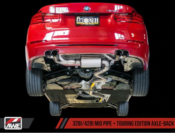 AWE Tuning 12-16 BMW F3X N20/N26 328i/428i Touring Edition Exhaust Quad Outlet - 80mm Diamond Black Tips 3010-43036