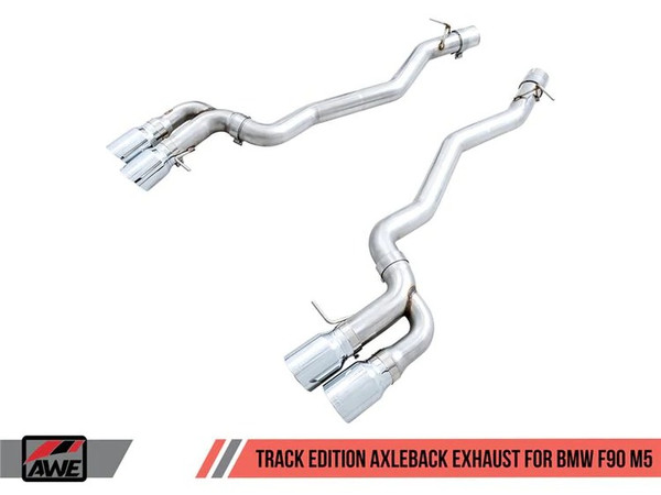 AWE Tuning 18-21 BMW M5 (F90) 4.4T AWD Axle-back Exhaust - Track Edition (Chrome Silver Tips) 3020-42069