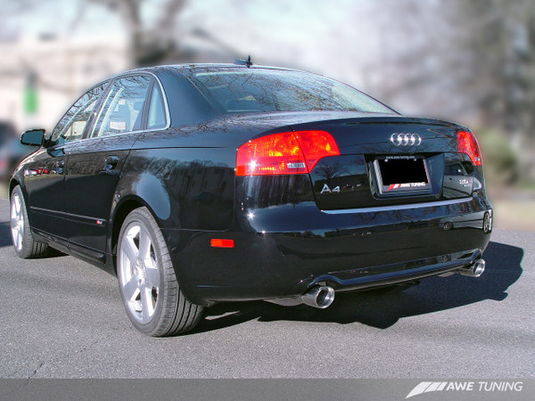 AWE Tuning 06-08 Audi B7 A4 3.2L Track Edition Dual Tip Exhaust - Diamond Black Tips 3020-33018