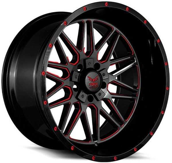 Force Off-Road Wheels 22x12 Force Off-Road F44 Gloss Black Red Milled (* May Require Trimming) 5x5.5/139.7 5x150 -44mm 
