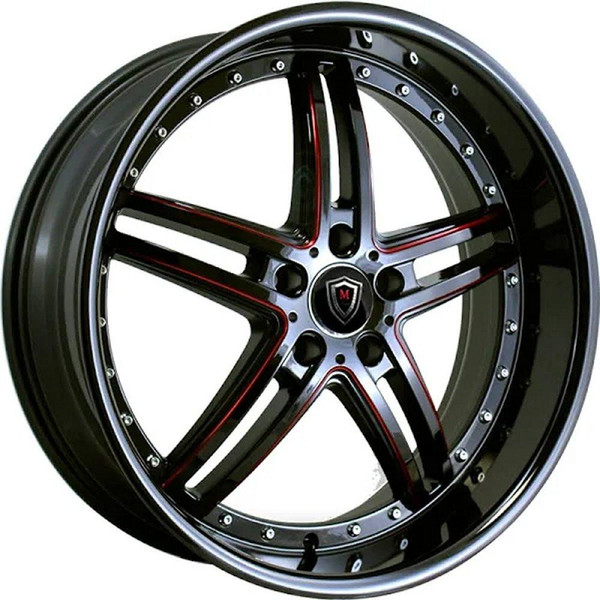 Marquee Wheels (Black Friday Sale) 20x10.5 Marquee M5329 Gloss Black w/ Red Milled 5x120 38mm 